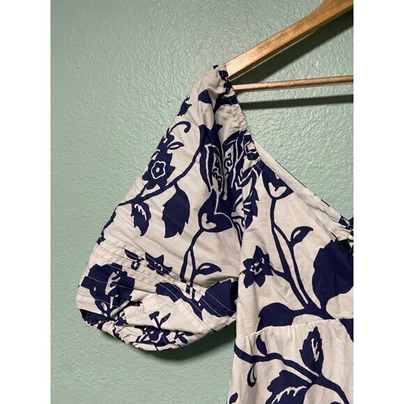 eShakti Women's Cutout Back Floral Print Cotton Poplin Empire Tiered Dress - Picture 4 of 11